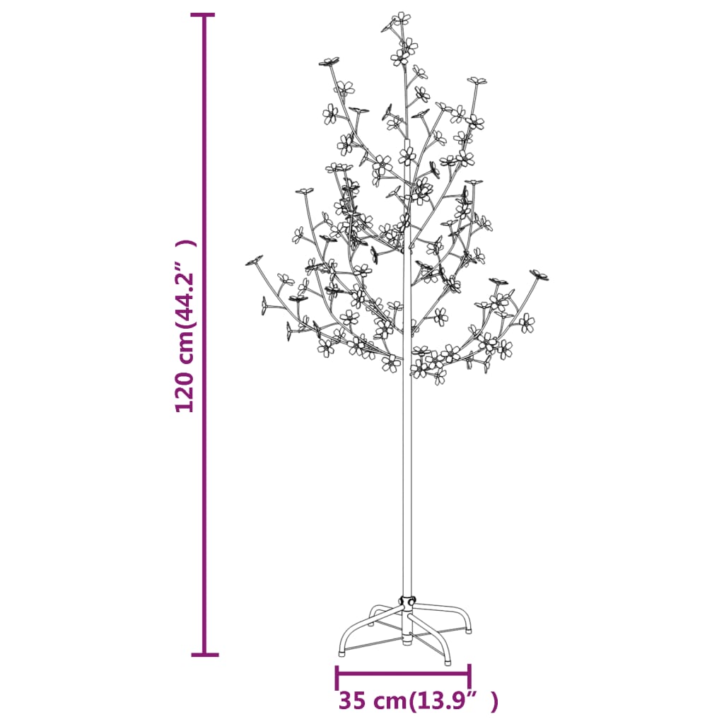 vidaXL Copac cu flori de cireș, alb cald, 84 LED-uri, 120 cm