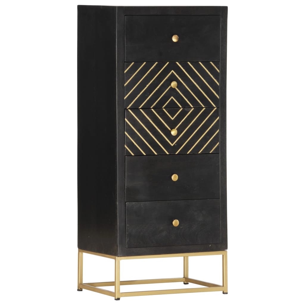 vidaXL Dulap cu sertare, negru și auriu, 45x30x105 cm, lemn de mango
