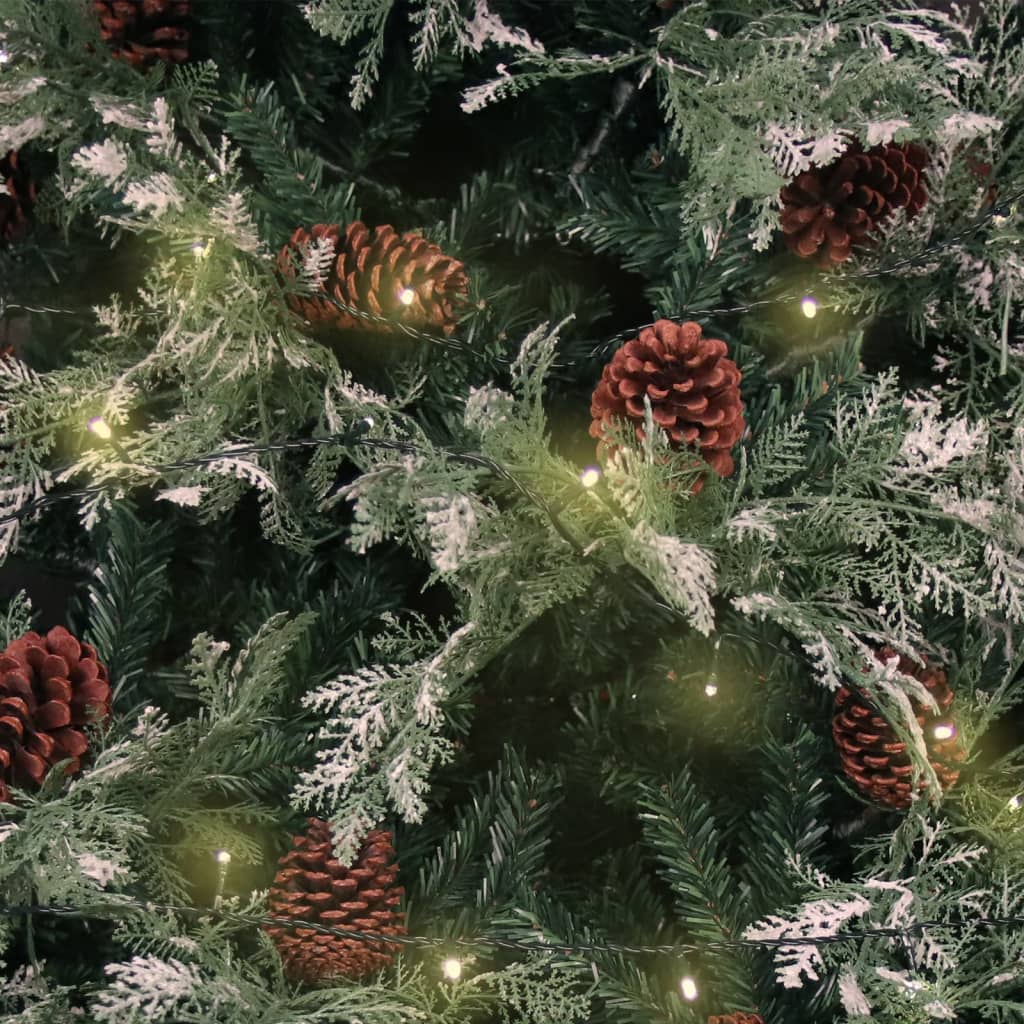 vidaXL Brad de Crăciun cu LED-uri&conuri de pin verde&alb 195cm PVC&PE