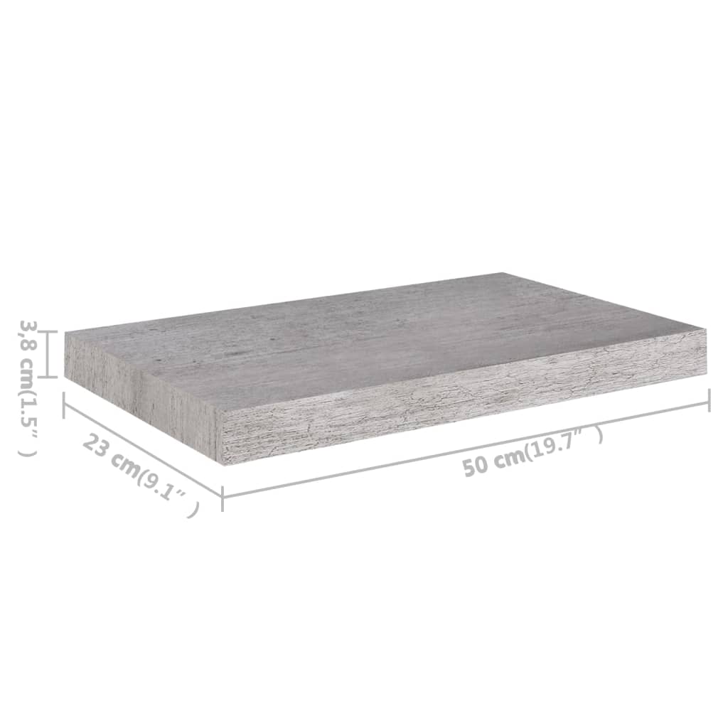 vidaXL Rafturi de perete suspendate 2 buc. gri beton 50x23x3,8 cm MDF