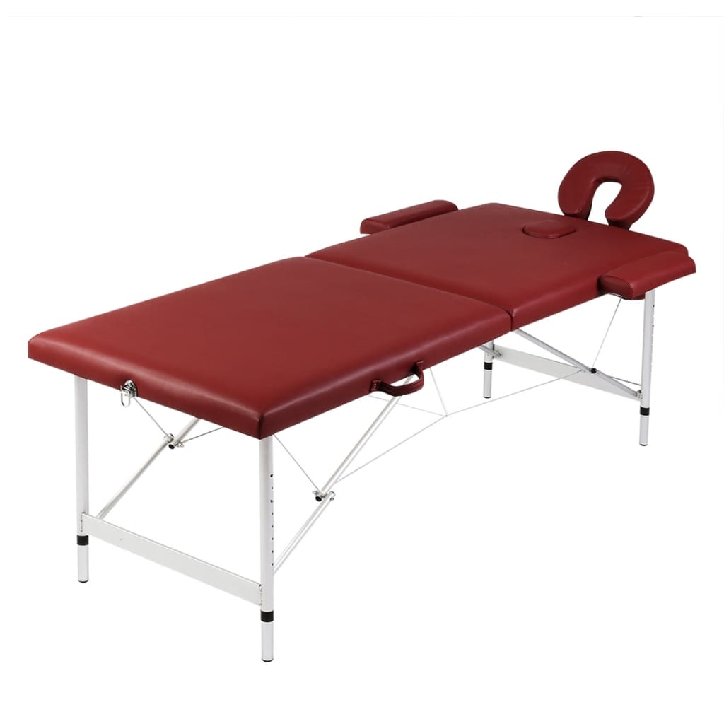 vidaXL Masă masaj pliabilă, 2 zone, roșu, cadru aluminiu
