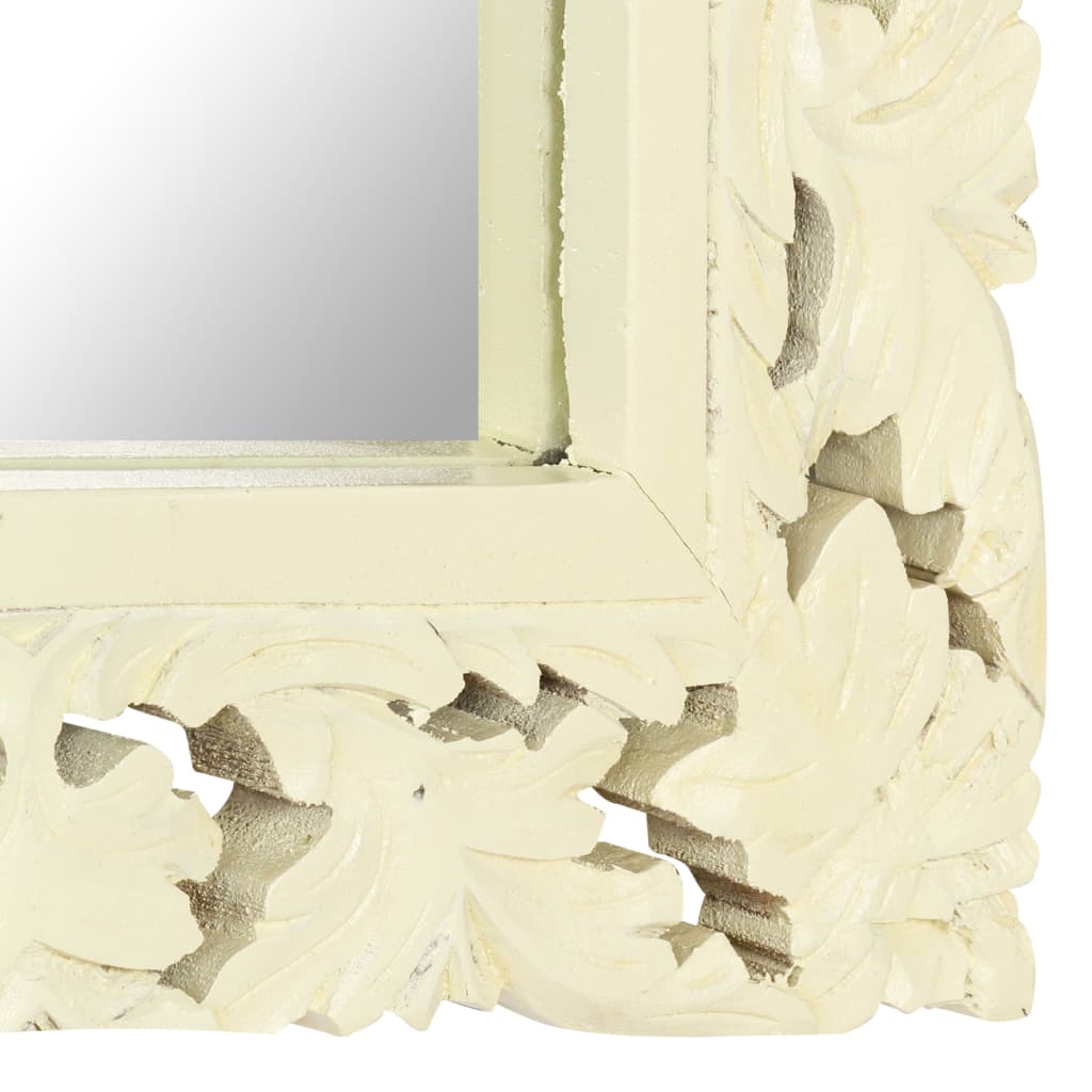 vidaXL Oglindă sculptată manual, alb, 80x50 cm, lemn masiv mango
