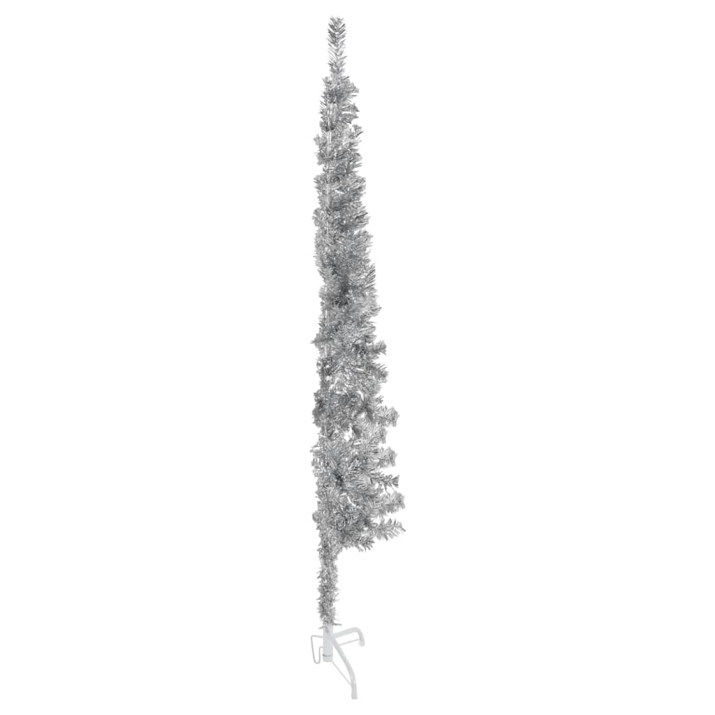 vidaXL Jumătate brad de Crăciun subțire cu suport, argintiu, 150 cm