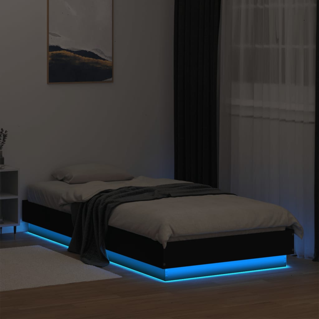 vidaXL Cadru de pat cu lumini LED, negru, 90x200 cm