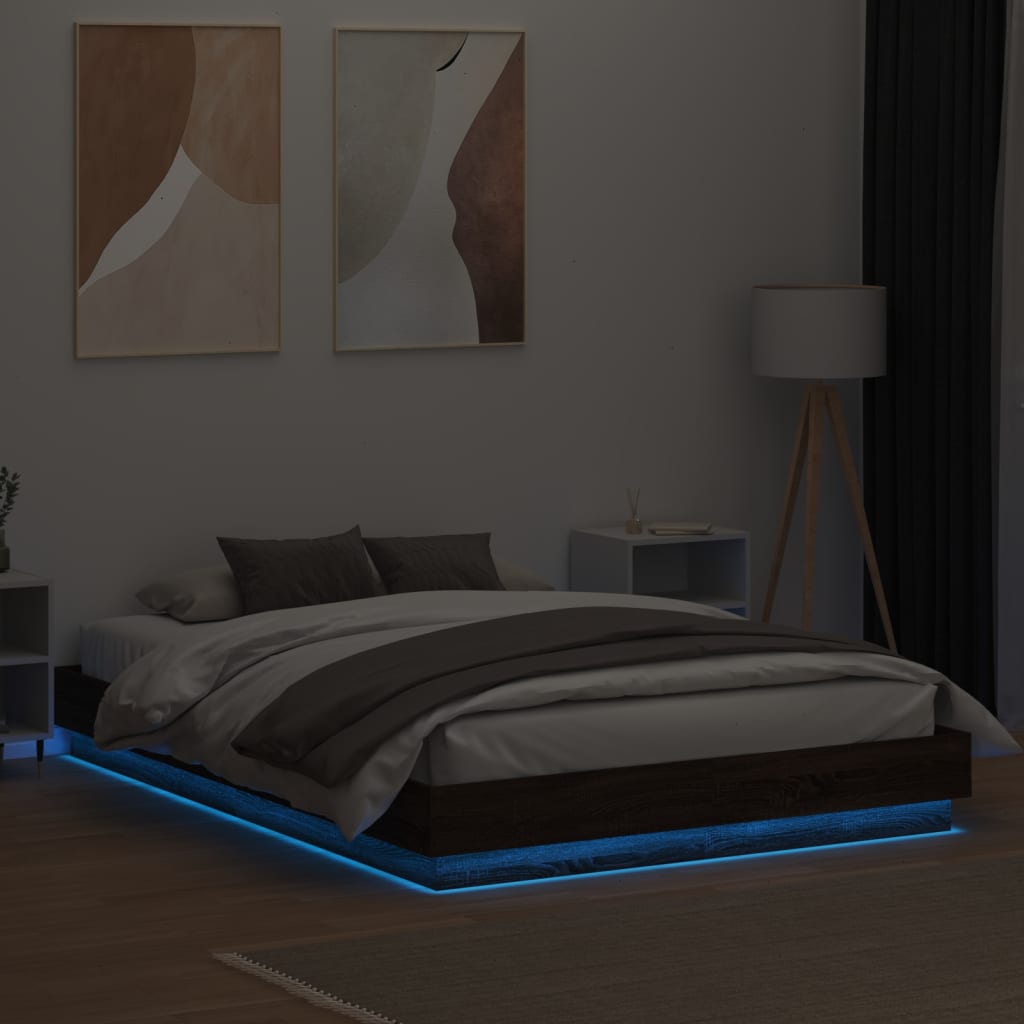 vidaXL Cadru de pat cu lumini LED, stejar maro, 150x200 cm