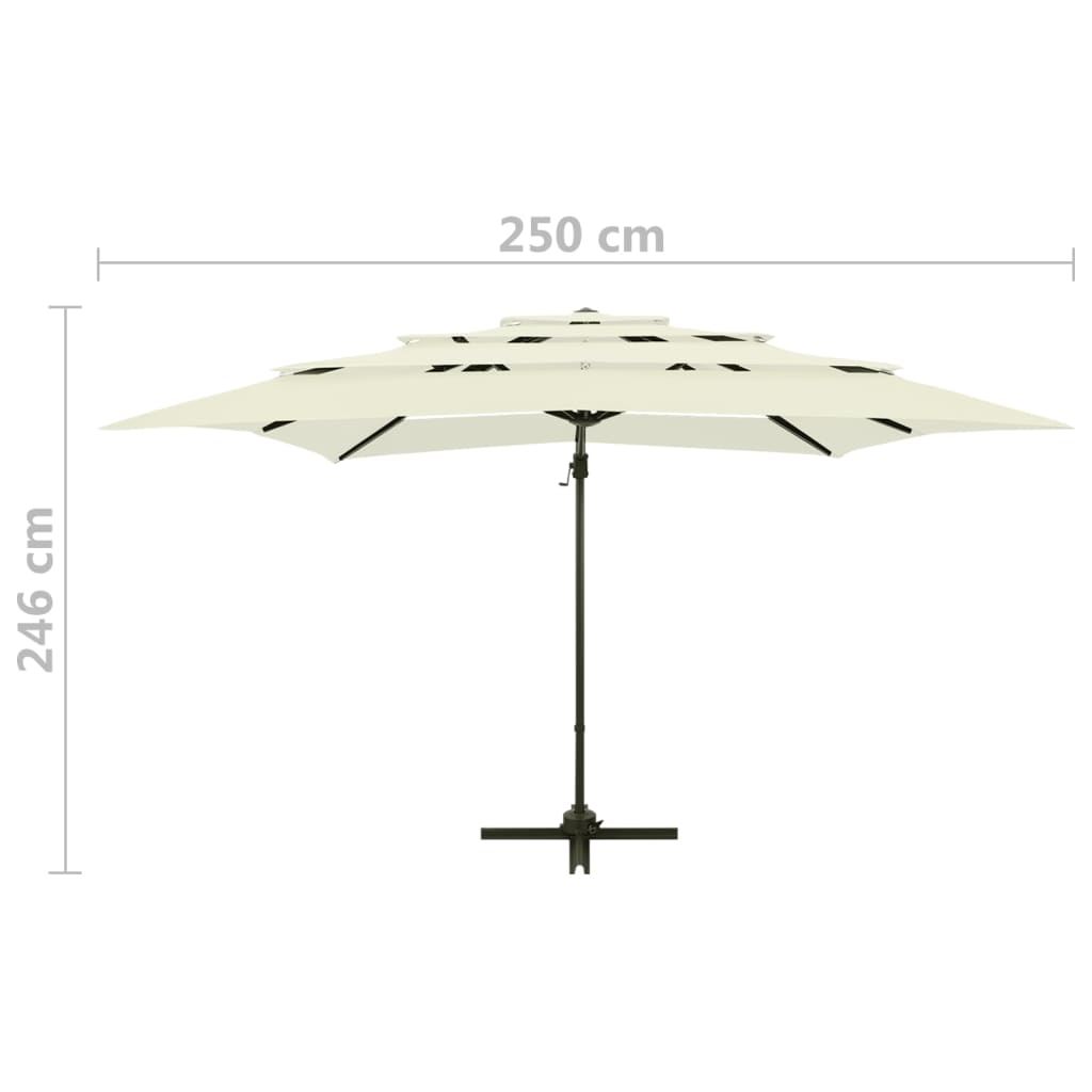 vidaXL Umbrelă de soare 4 niveluri, stâlp aluminiu, nisipiu 250x250 cm
