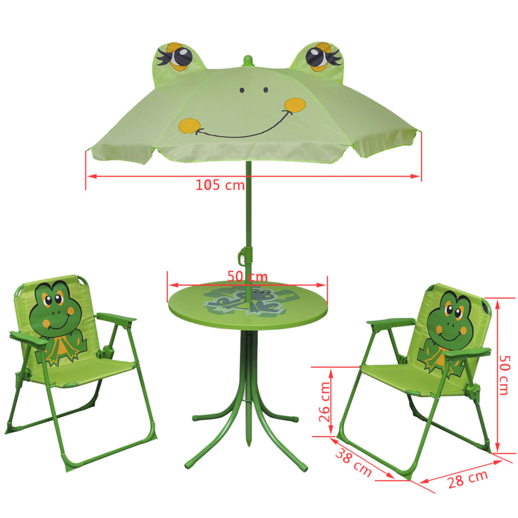vidaXL Set bistro pentru copii de grădină, cu umbrelă, 3 piese, verde