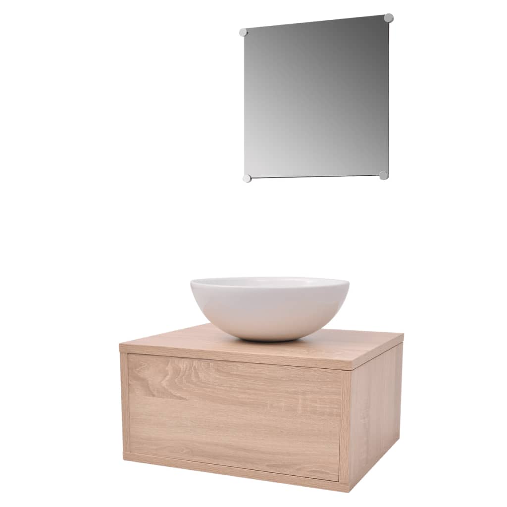 vidaXL Set mobilier baie, 4 piese, bej, cu chiuvetă și robinet