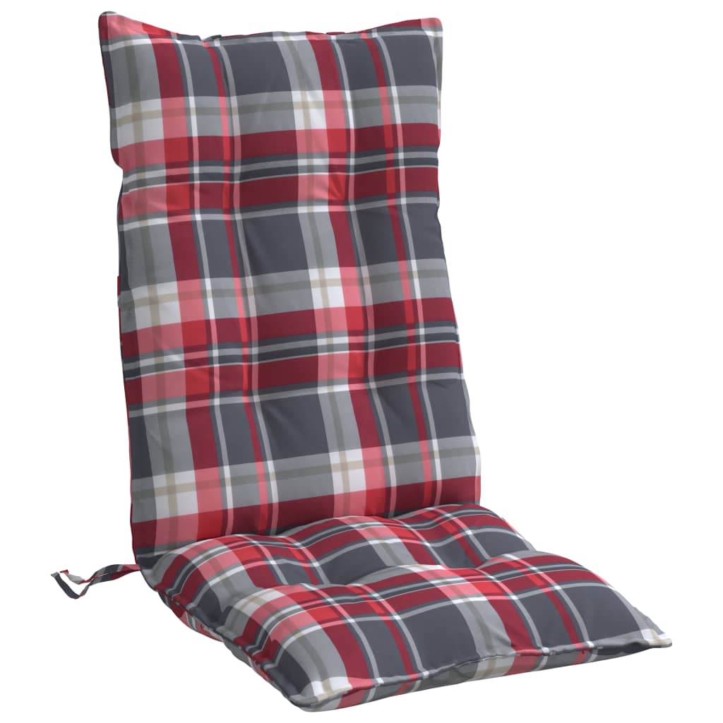 vidaXL Perne scaun cu spătar înalt, 2 buc., roșu carouri textil oxford
