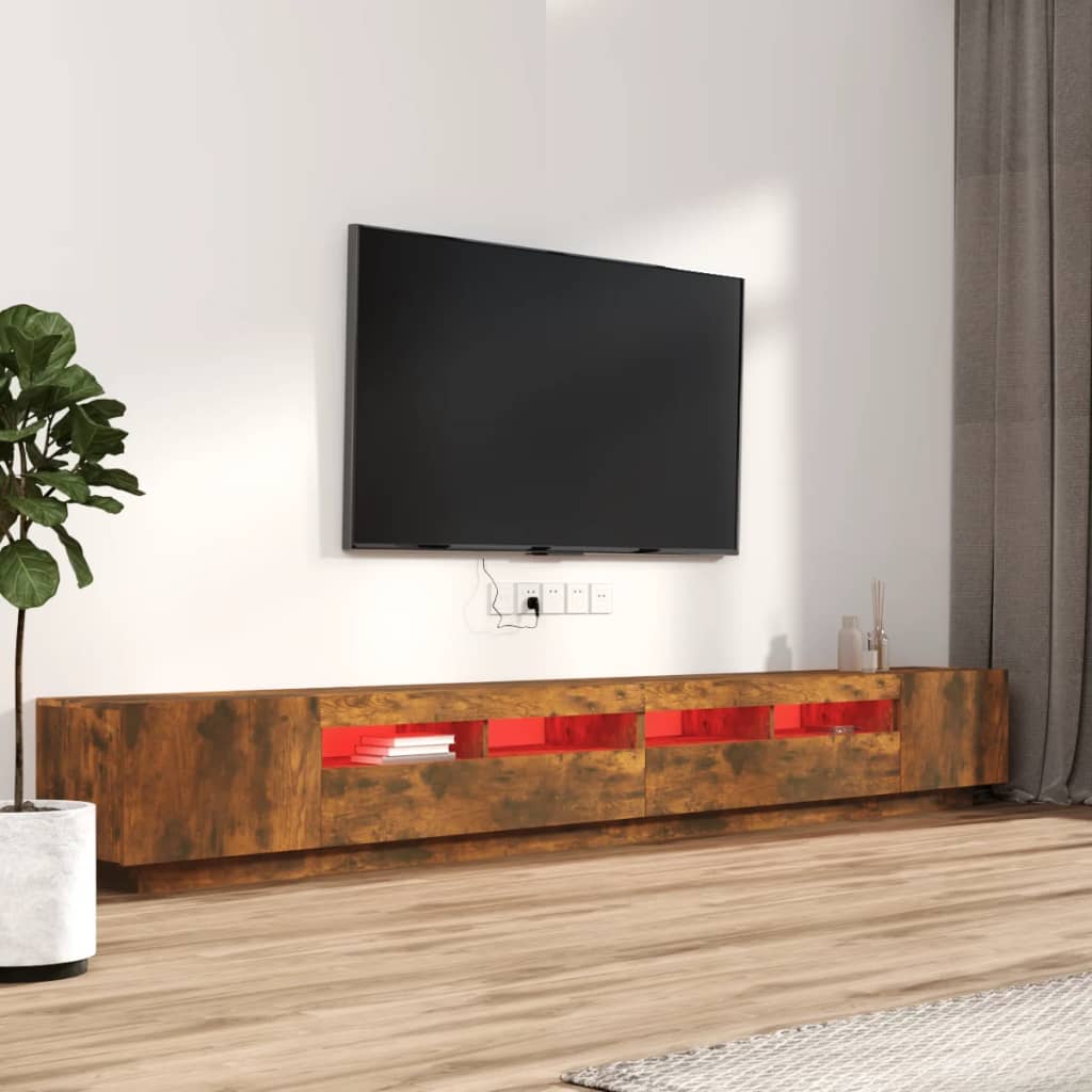 vidaXL Set dulapuri TV cu LED, 3 piese, stejar fumuriu, lemn prelucrat