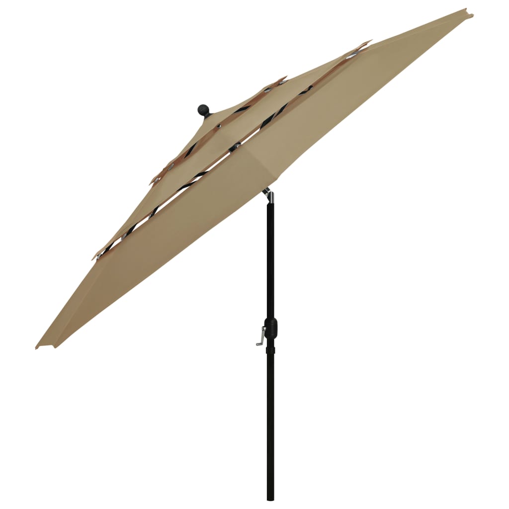 vidaXL Umbrelă de soare 3 niveluri, stâlp aluminiu, gri taupe, 3,5 m