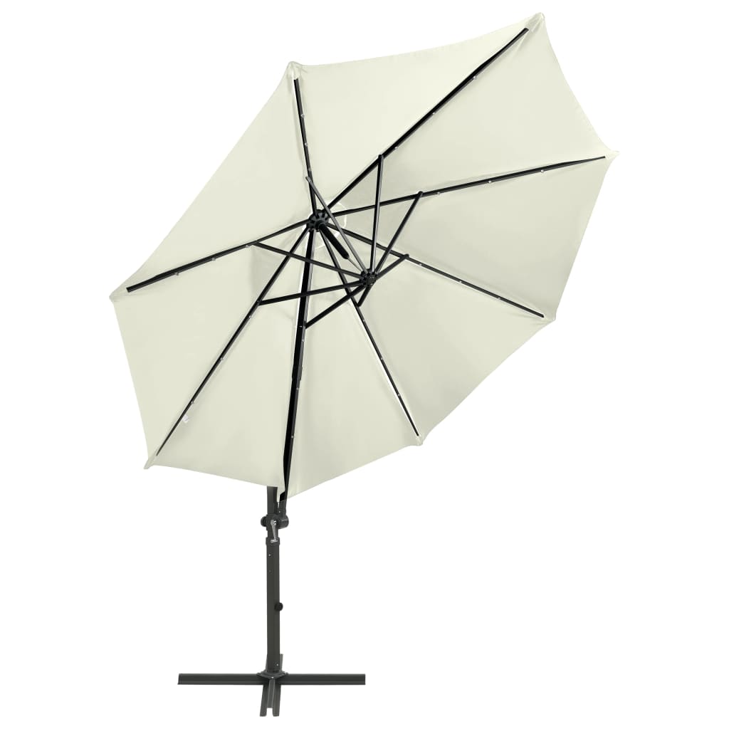 vidaXL Umbrelă suspendată cu stâlp și LED-uri, nisipiu, 300 cm