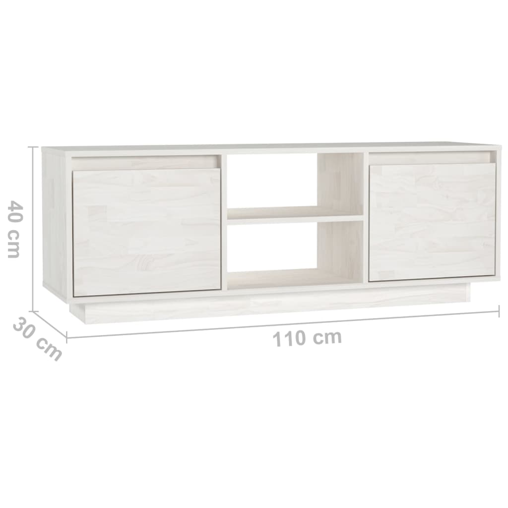 vidaXL Comodă TV, alb, 110x30x40 cm, lemn masiv de pin