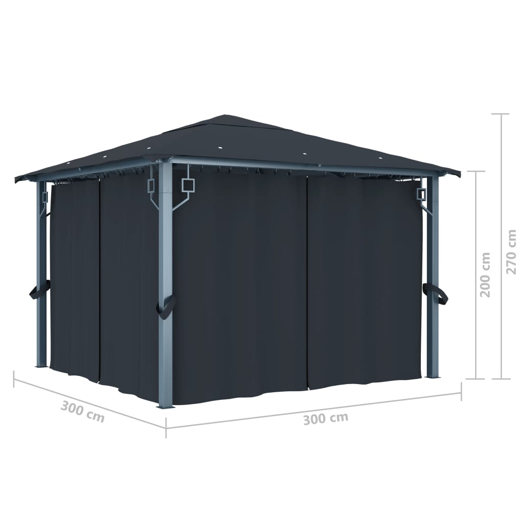 vidaXL Pavilion cu perdele, antracit, 300 x 300 cm, aluminiu