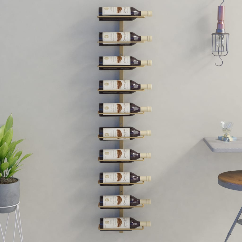 vidaXL Suport sticle de vin, de perete, 10 sticle, auriu, metal