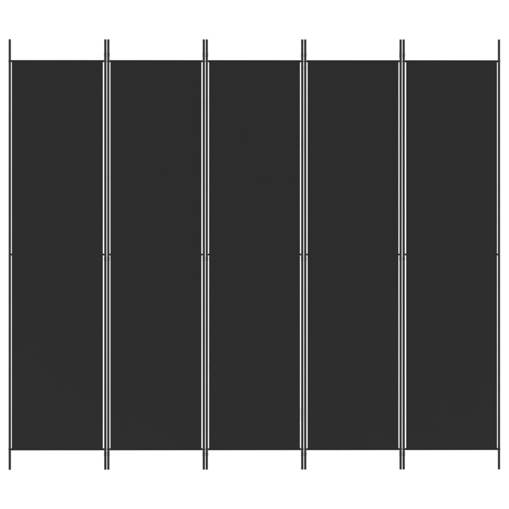 vidaXL Paravan de cameră cu 5 panouri, negru, 250x220 cm, textil