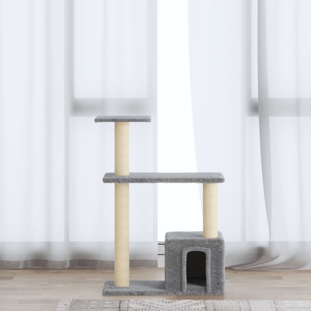 vidaXL Ansamblu pisici, stâlpi din funie sisal, gri deschis, 70 cm