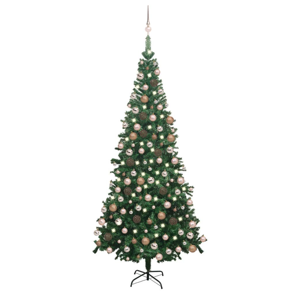vidaXL Brad de Crăciun pre-iluminat cu set globuri, verde, 240 cm, L