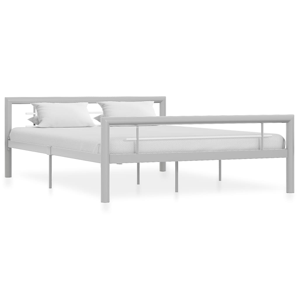 vidaXL Cadru de pat, gri și alb, 140 x 200 cm, metal