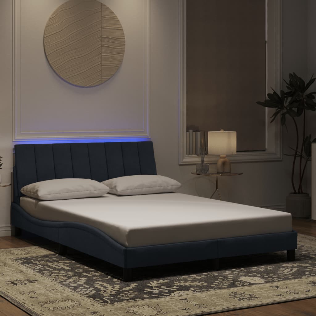 vidaXL Cadru de pat cu lumini LED, gri închis, 140x190 cm, catifea