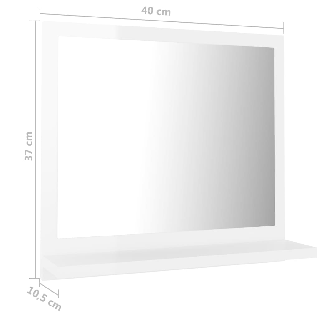 vidaXL Oglindă de baie, alb extralucios, 40 x 10,5 x 37 cm, PAL