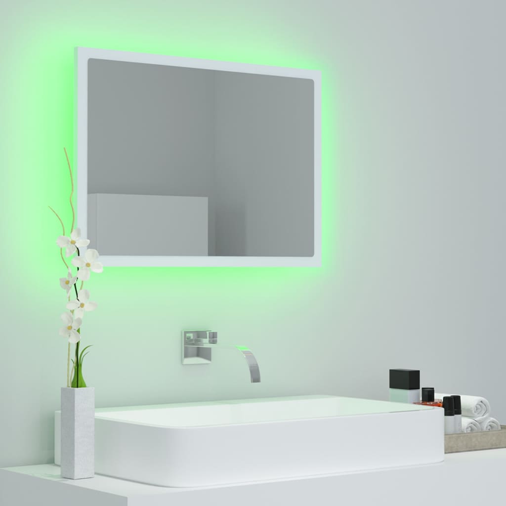 vidaXL Oglindă de baie cu LED, alb, 60x8,5x37 cm, acril