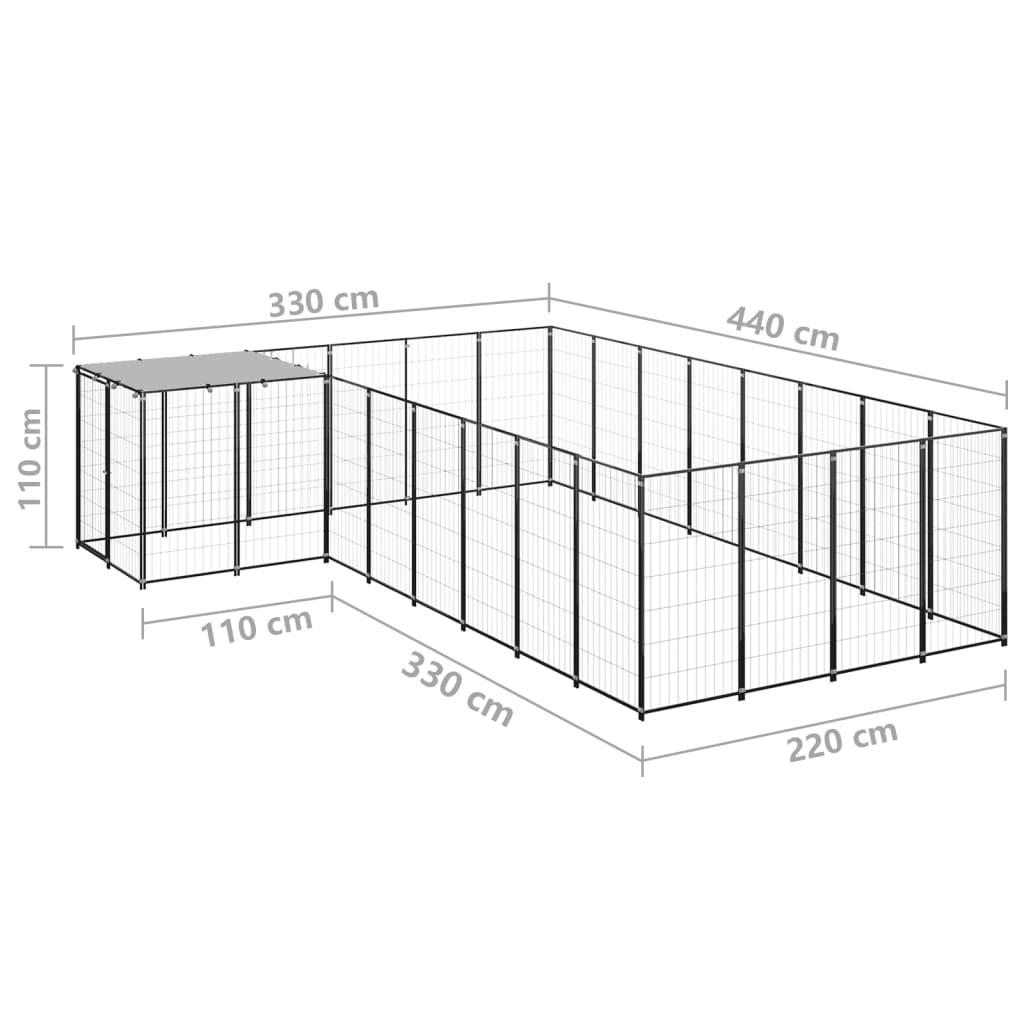 vidaXL Padoc pentru câini, negru, 10,89 m², oțel