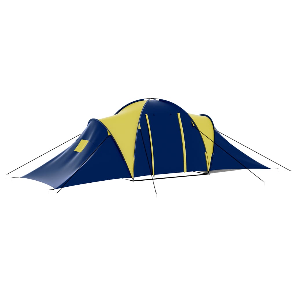 vidaXL Cort camping material textil, 9 persoane, albastru și galben