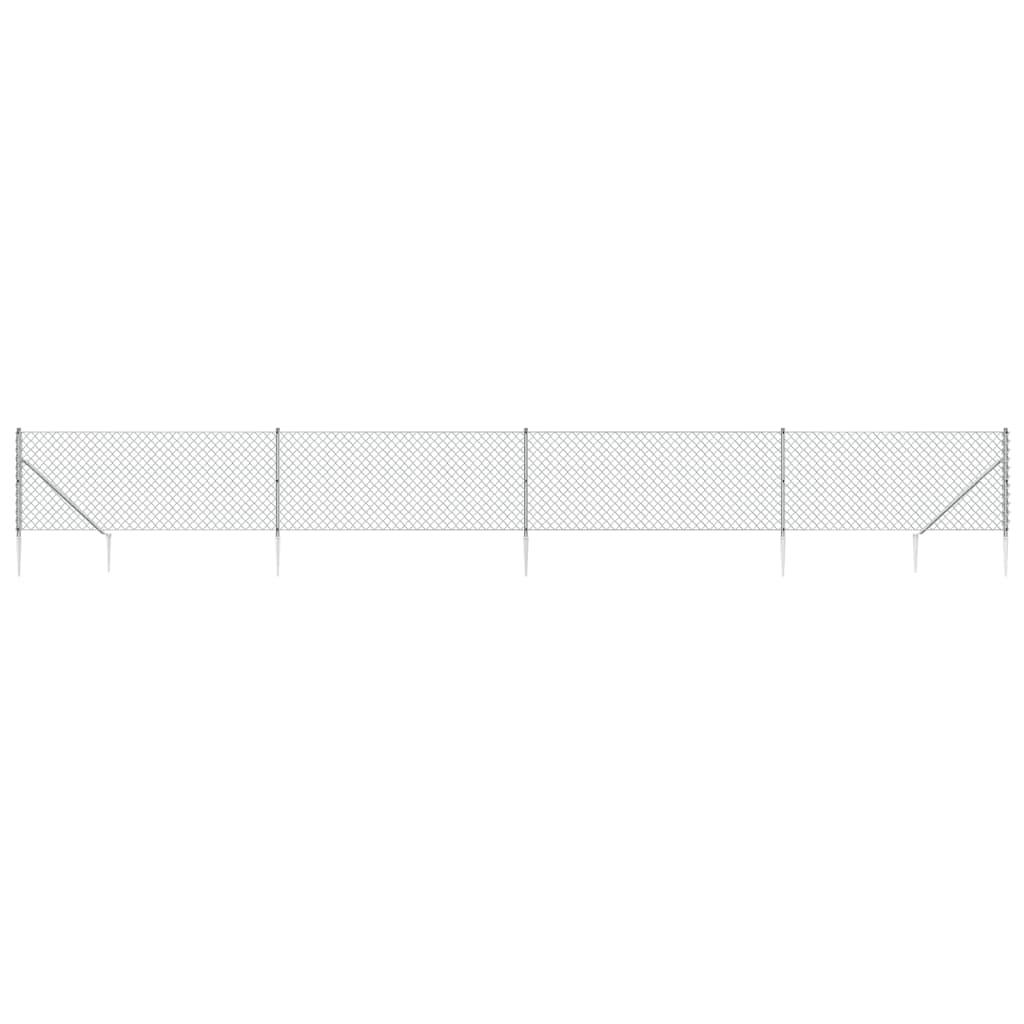 vidaXL Gard plasă de sârmă cu țăruși de fixare, argintiu, 0,8x10 m