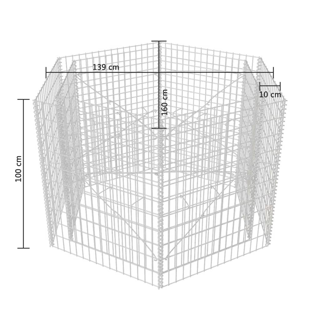 vidaXL Strat înălțat gabion hexagonal, 160 x 140 x 100 cm