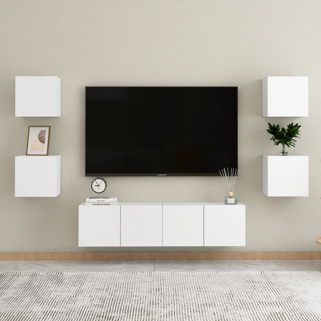 vidaXL Dulapuri TV montaj pe perete, 4 buc., alb, 30,5x30x30 cm