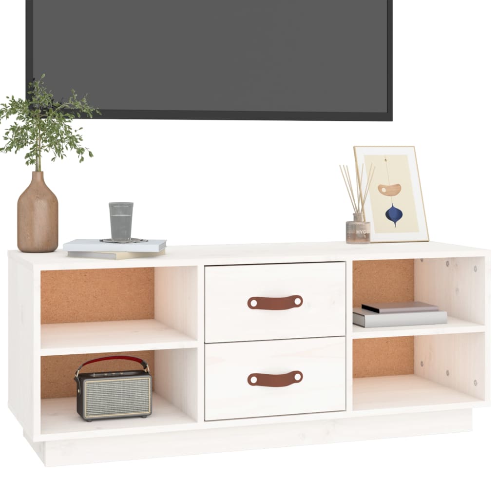 vidaXL Comodă TV, alb, 100x34x40 cm, lemn masiv de pin
