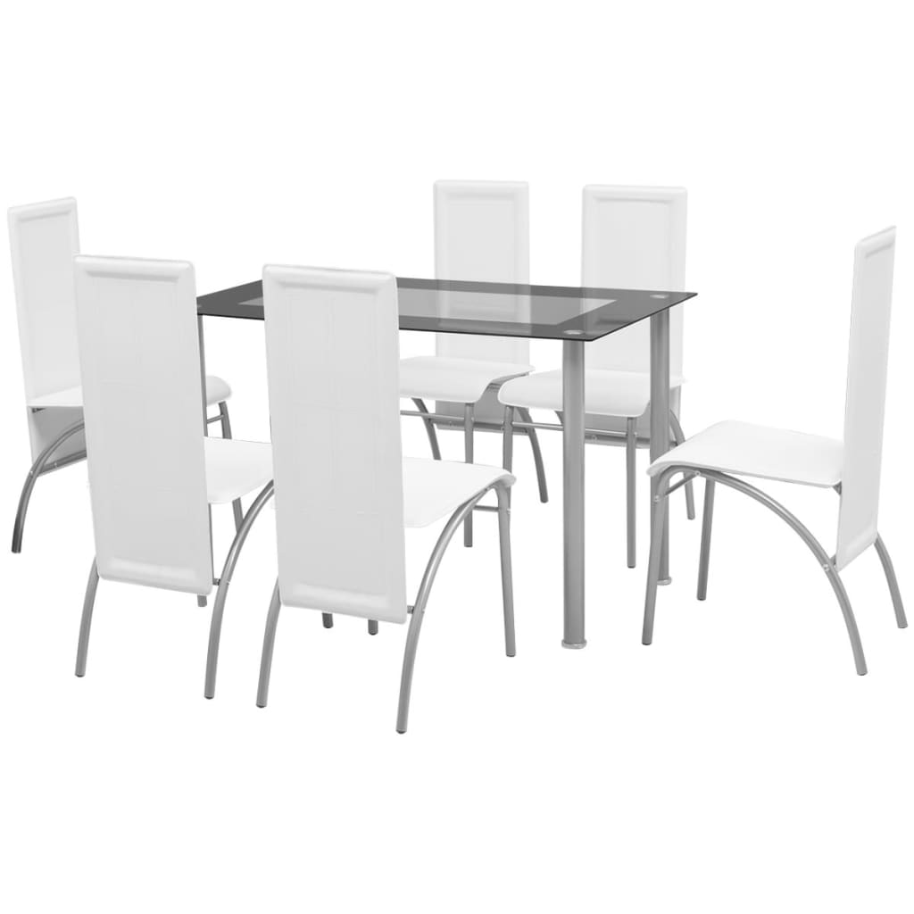 vidaXL Set masă și scaune de bucătărie 7 piese, Alb