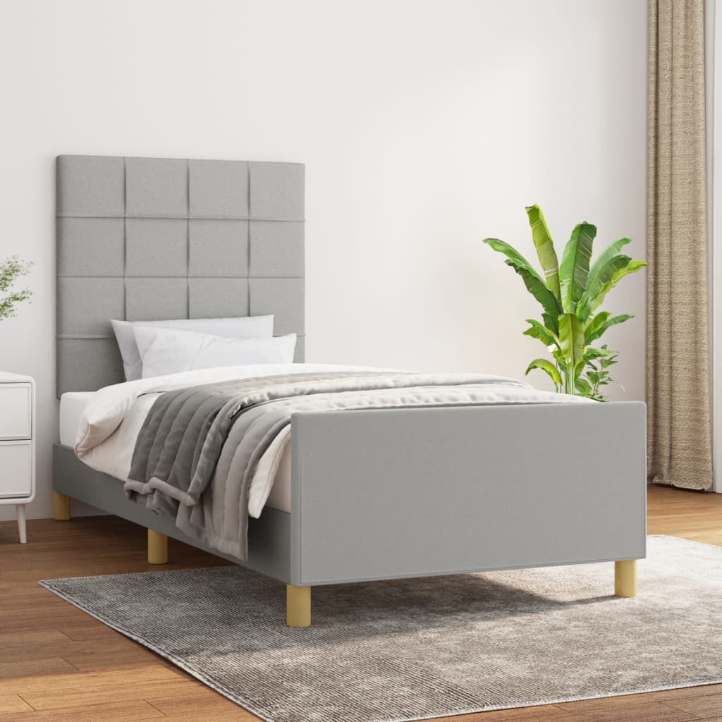 vidaXL Cadru de pat cu tăblie, gri deschis, 90x200 cm, textil