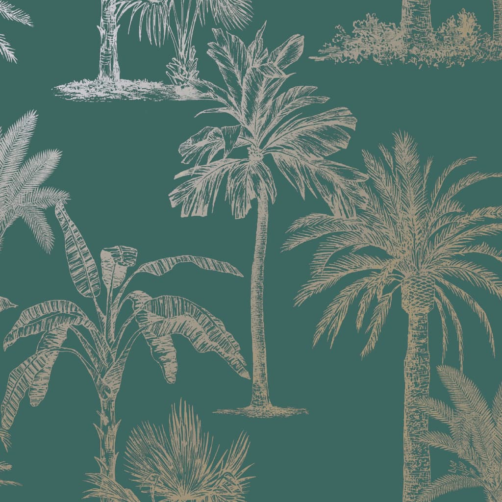 DUTCH WALLCOVERINGS Tapet Tropical Trees, albastru verzui și argintiu