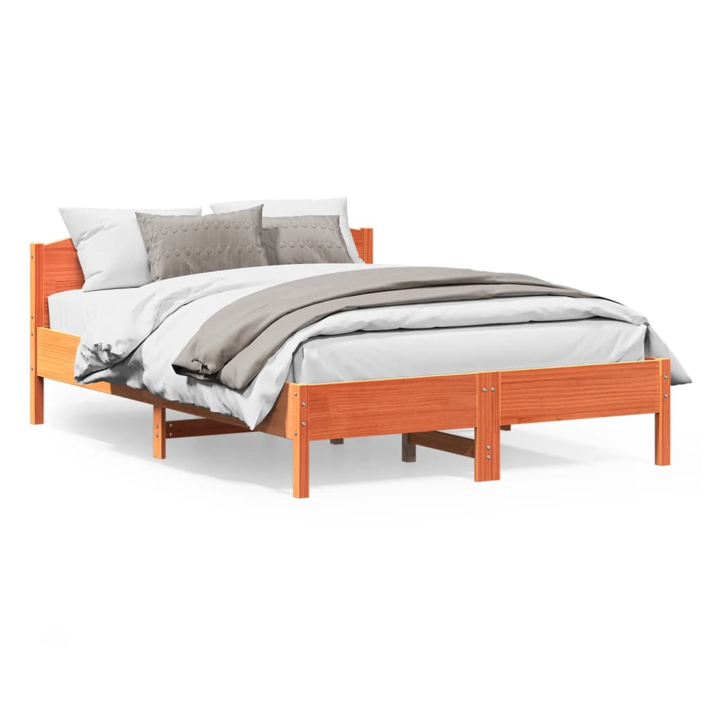 vidaXL Cadru de pat cu tăblie, maro ceruit, 150x200 cm, lemn masiv pin