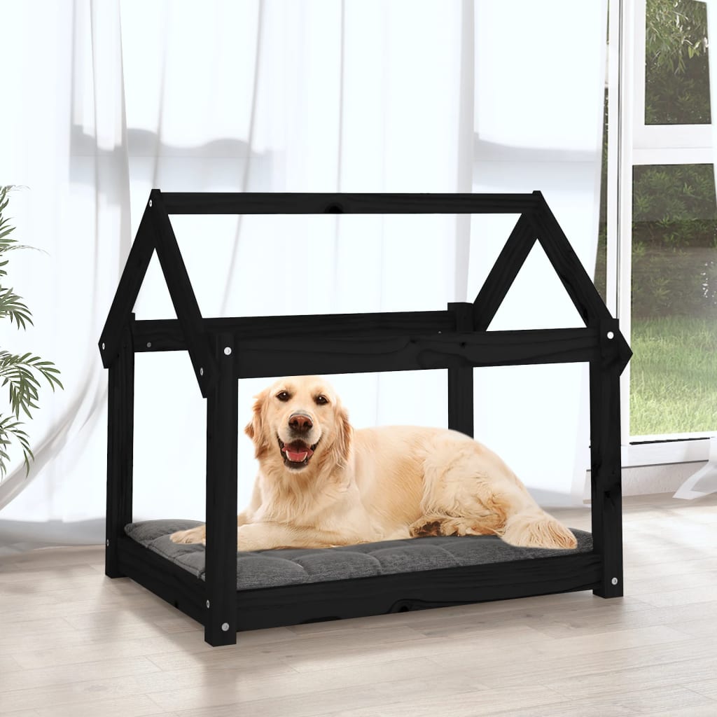 vidaXL Pat pentru câini, negru, 81x60x70 cm, lemn masiv de pin