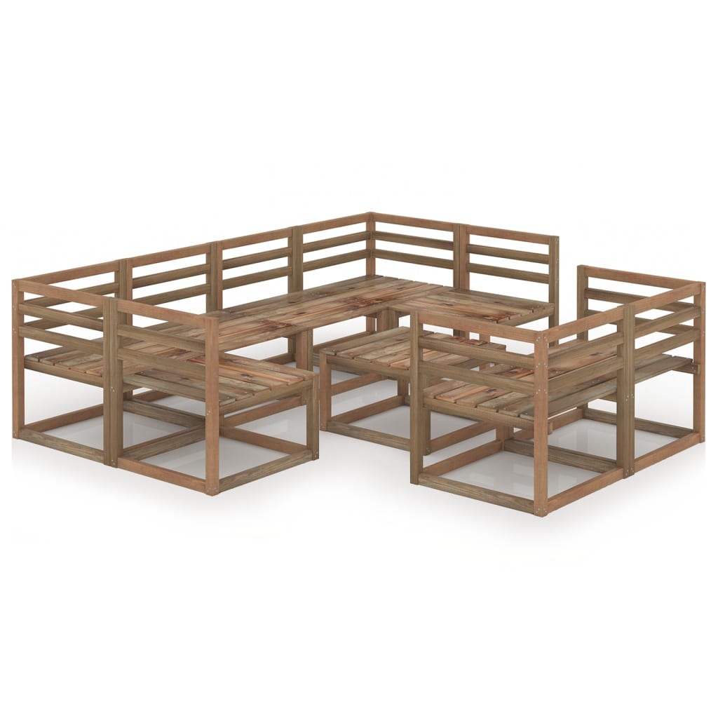 vidaXL Set mobilier de grădină, 9 piese, maro, lemn de pin tratat