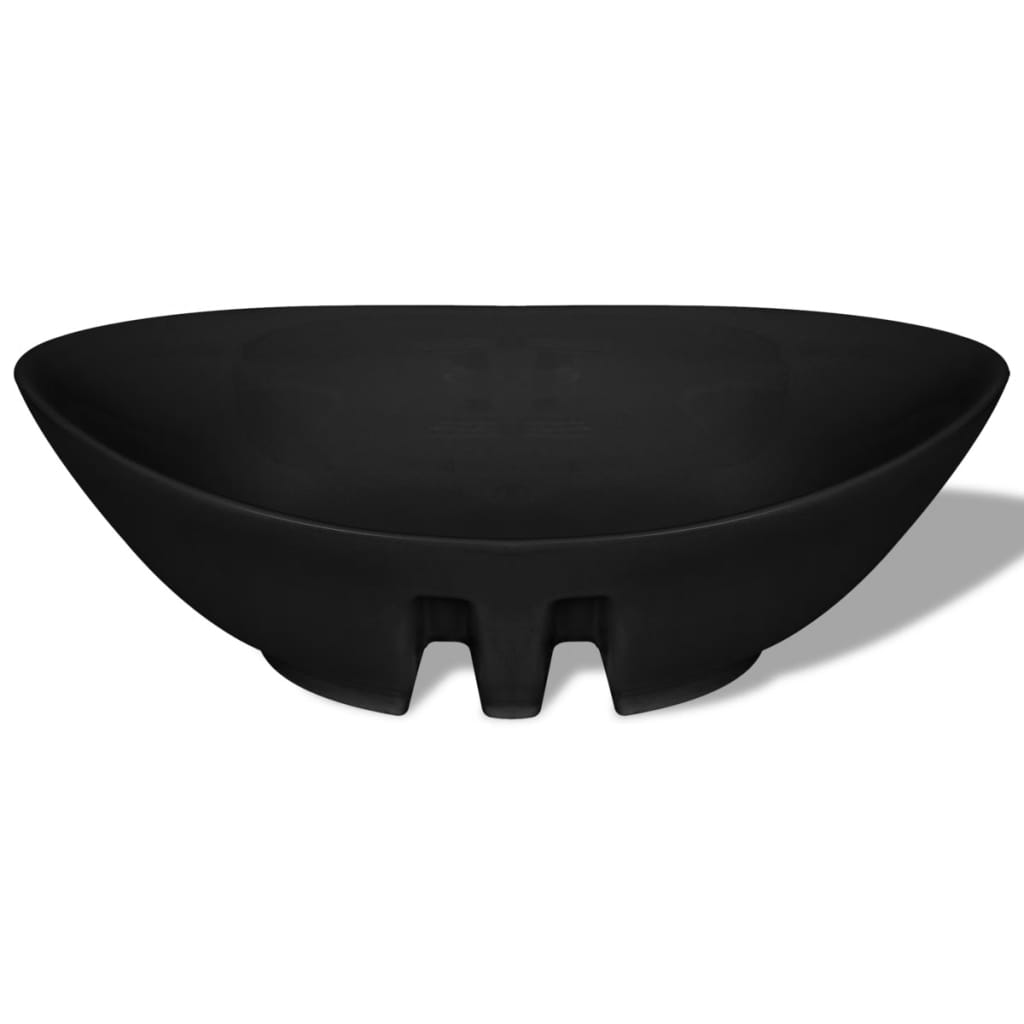 Chiuvetă ovală cu preaplin, negru, 59 x 38,5 cm, ceramică de lux