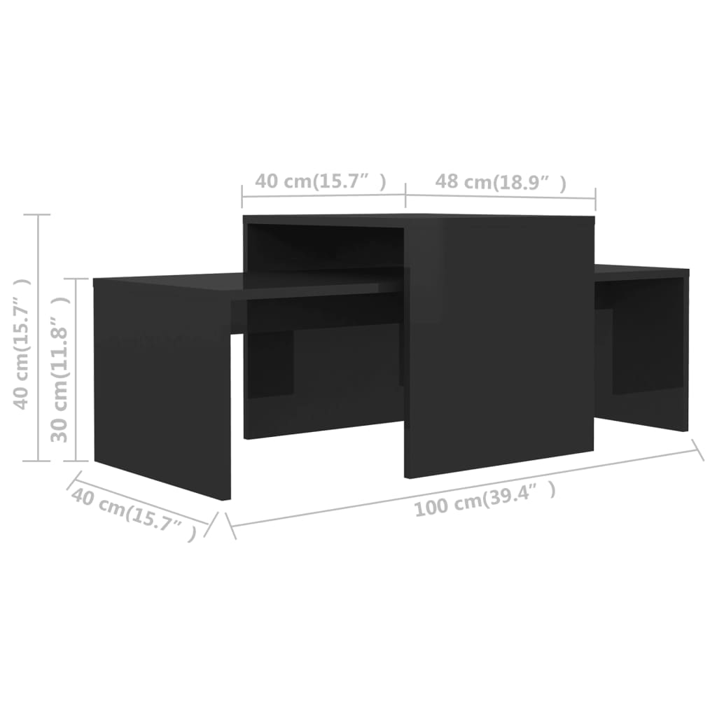 vidaXL Set măsuțe de cafea, negru extralucios, 100x48x40 cm, PAL