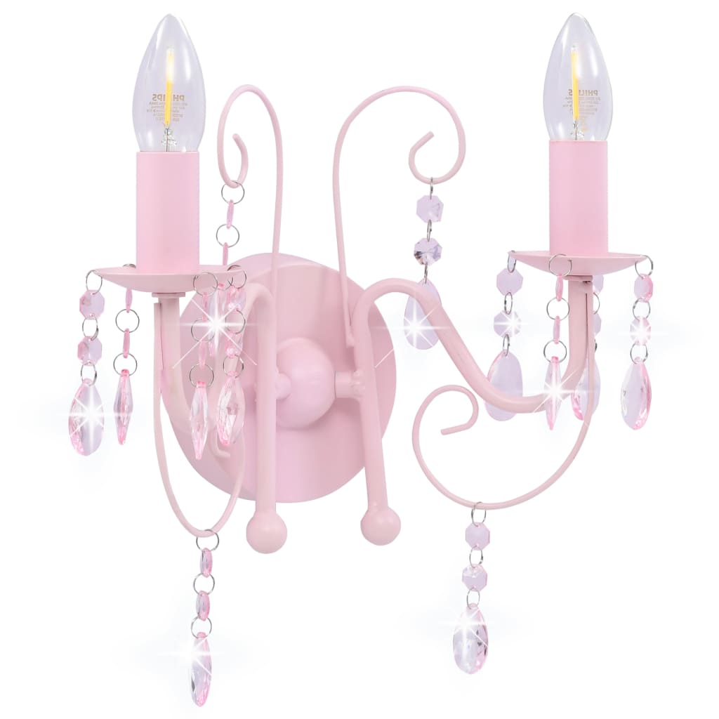 vidaXL Lampă de perete cu mărgele, roz, 2 becuri x E14