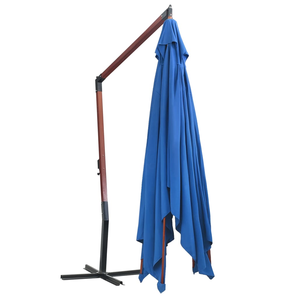 vidaXL Umbrelă de soare suspendată, stâlp lemn, albastru, 400 x 300 cm