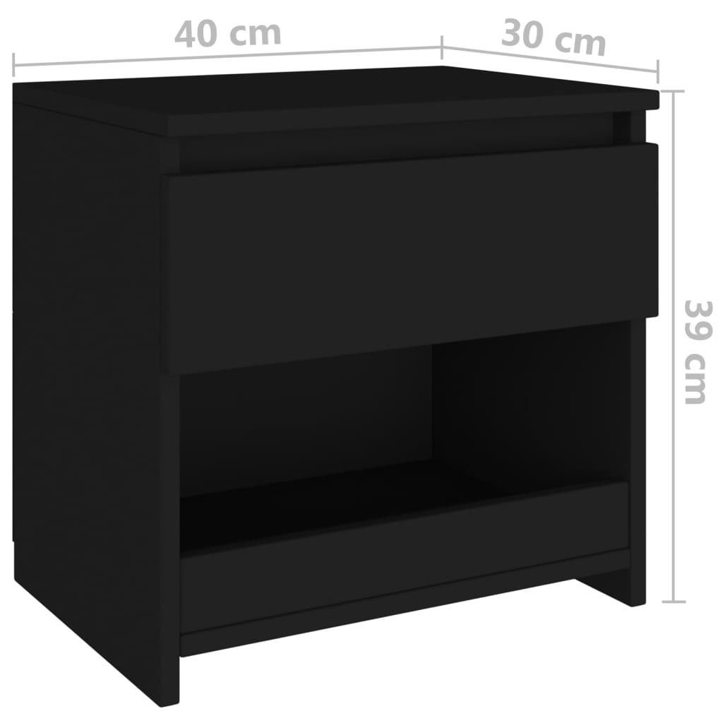 vidaXL Noptiere, 2 buc., negru, 40x30x39 cm, PAL