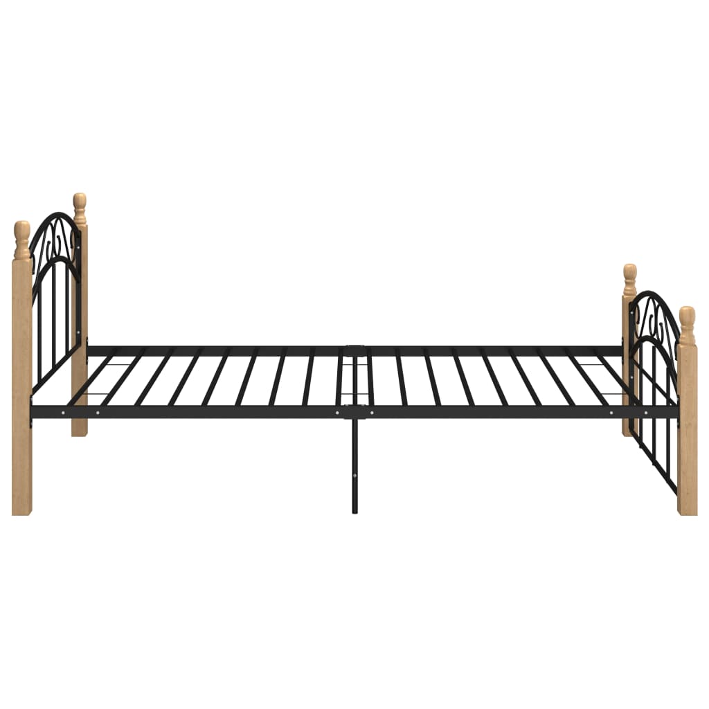 vidaXL Cadru de pat, negru, 100x200 cm, metal și lemn masiv stejar