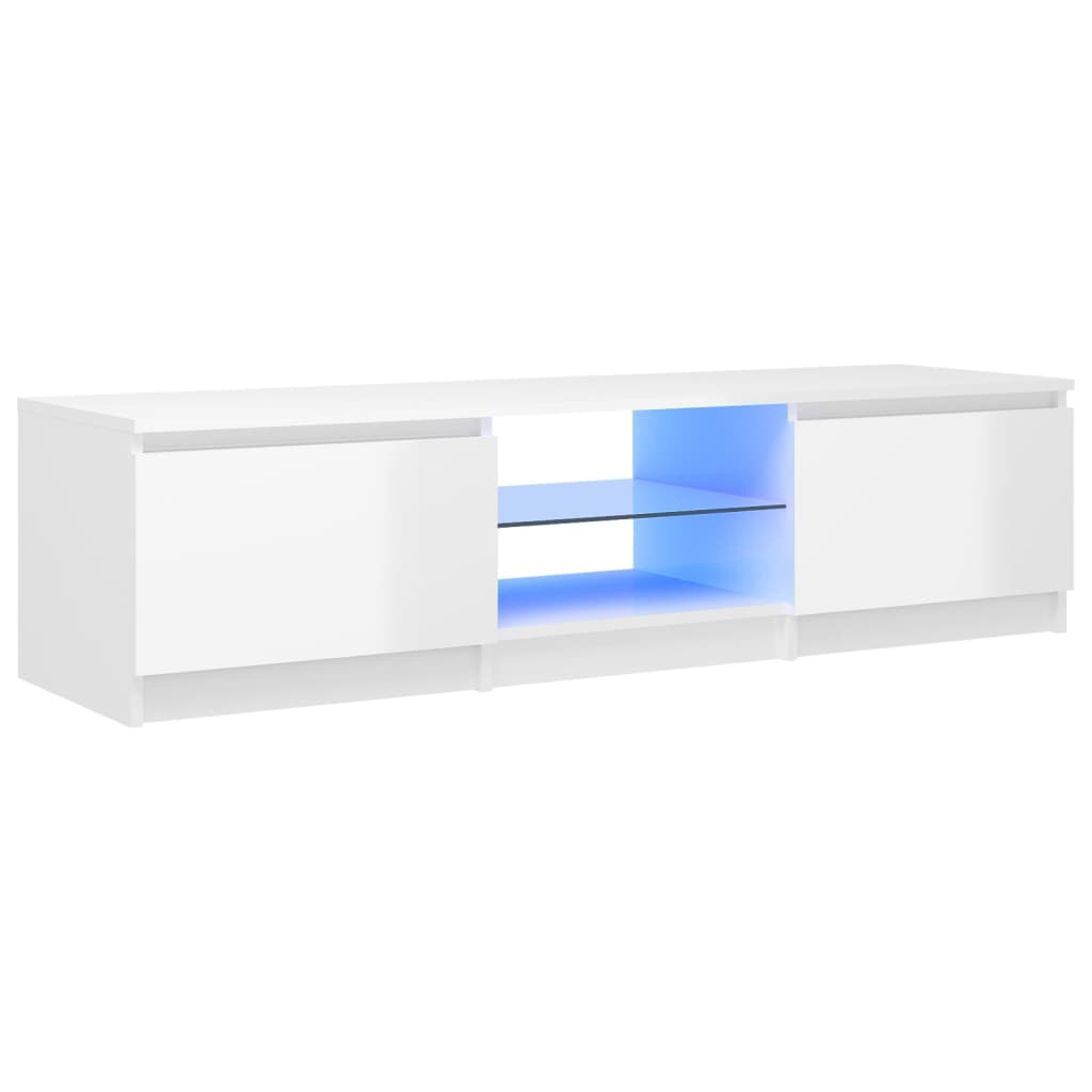 vidaXL Comodă TV cu lumini LED, alb extralucios, 140x40x35,5 cm