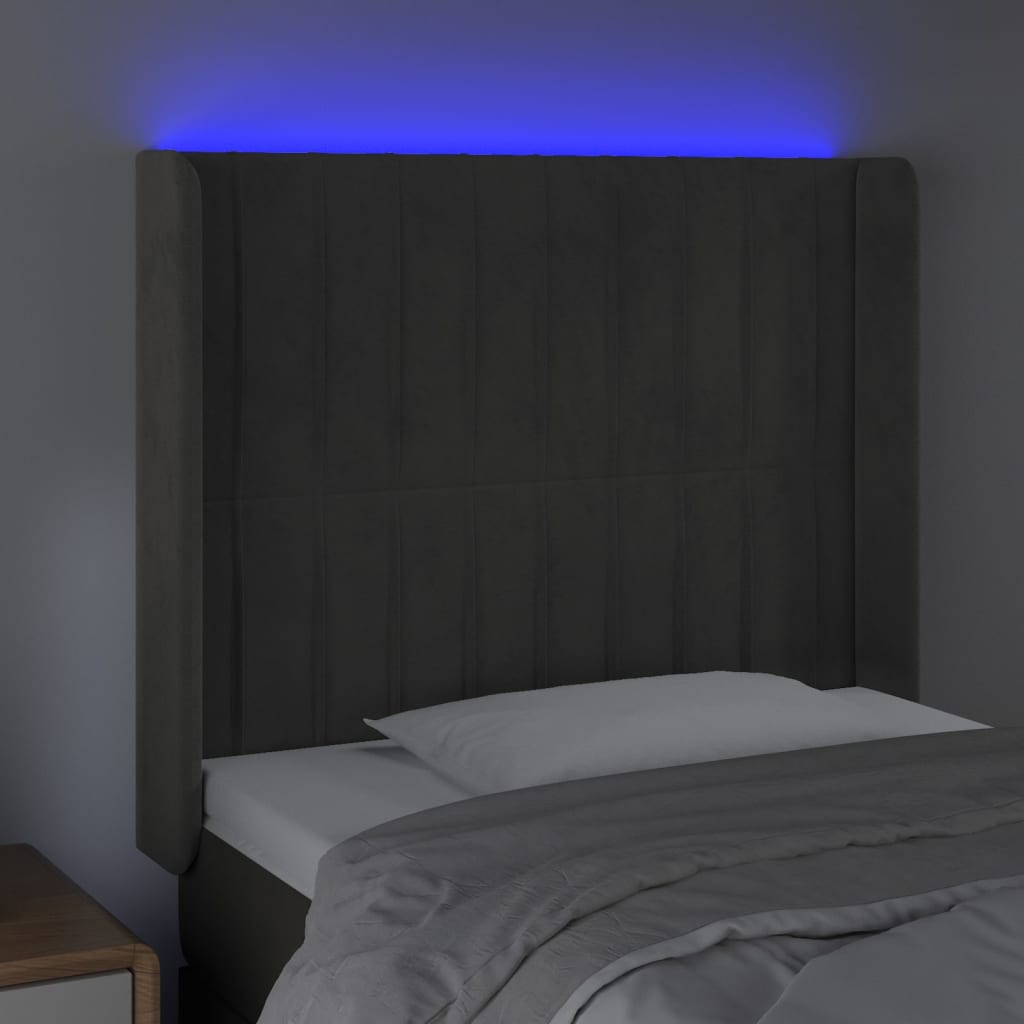 vidaXL Tăblie de pat cu LED, gri închis, 93x16x118/128 cm, catifea