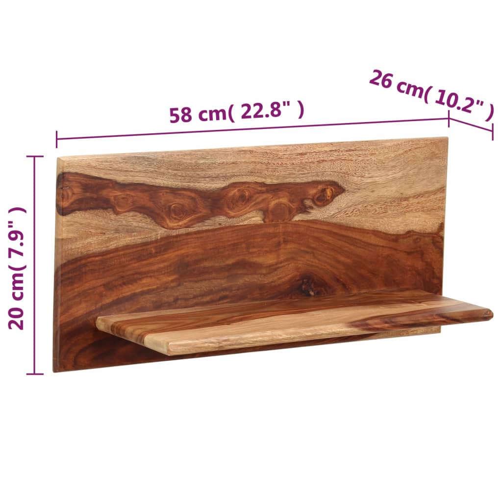 vidaXL Rafturi de perete, 2 buc., 58x26x20 cm, lemn masiv de sheesham