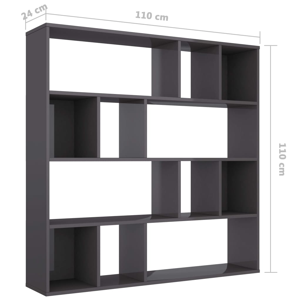 vidaXL Separator cameră/Bibliotecă, gri lucios, 110 x 24 x 110 cm, PAL