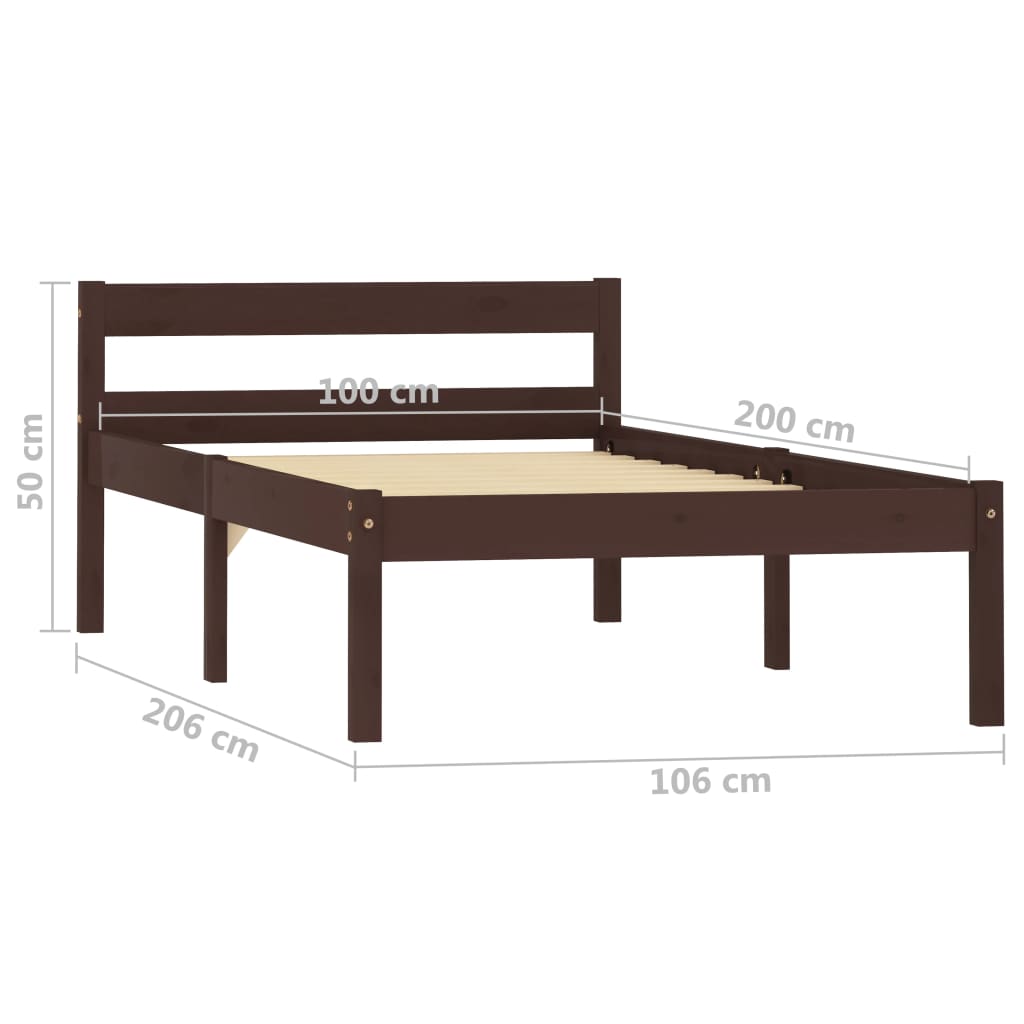 vidaXL Cadru de pat, maro închis, 100 x 200 cm, lemn masiv de pin