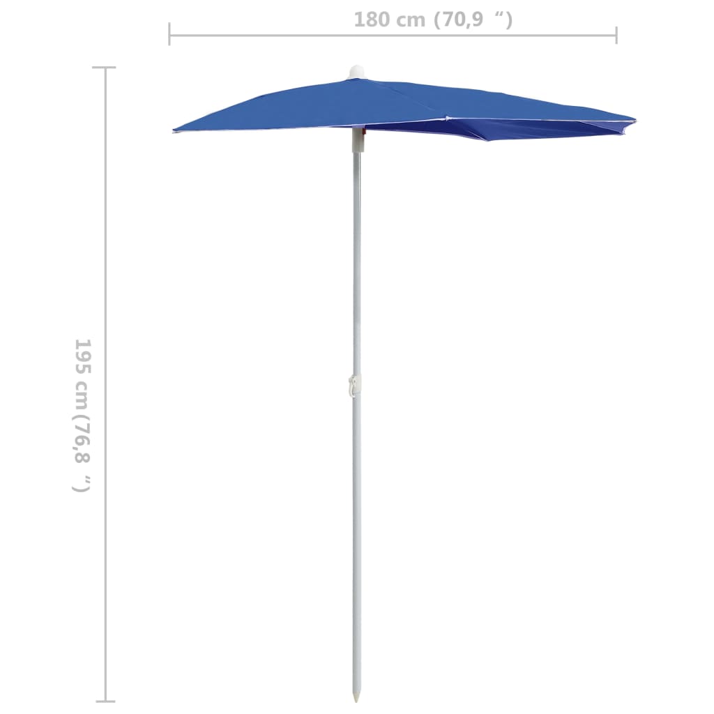 vidaXL Umbrelă de grădină cu stâlp, azuriu, 180x90 cm, semirotundă